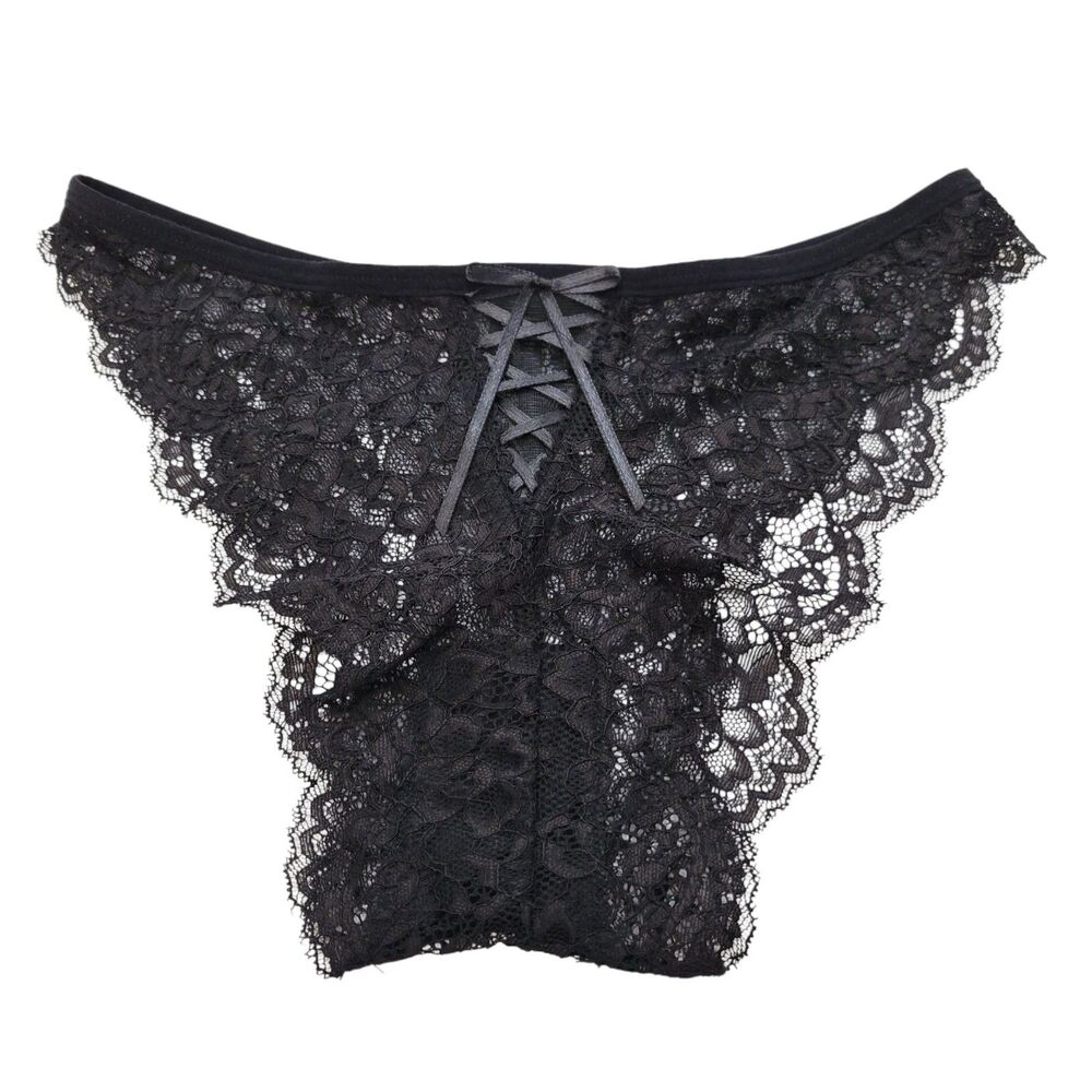 Yandy Black Lace Bow Front Cheeky Panty Size Medium NWOT